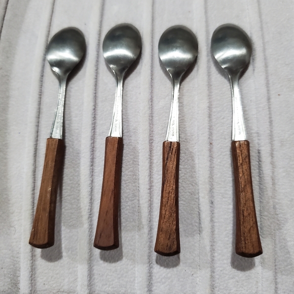 MCM Japan Wood Handle Coctail Appetizer Spoons - Set of 4 🥄🥄🥄🥄 Vintage - Picture 7 of 10